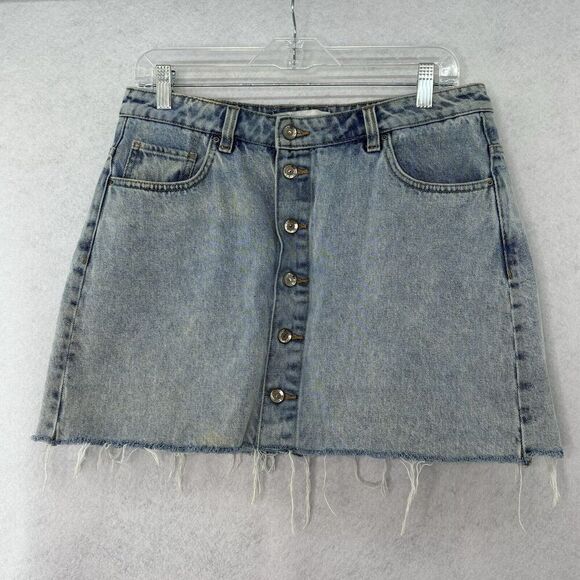 Zara Woman Denim Button Skirt Women’s Size Large Blue Medium Wash Pockets‎ - Picture 1 of 8